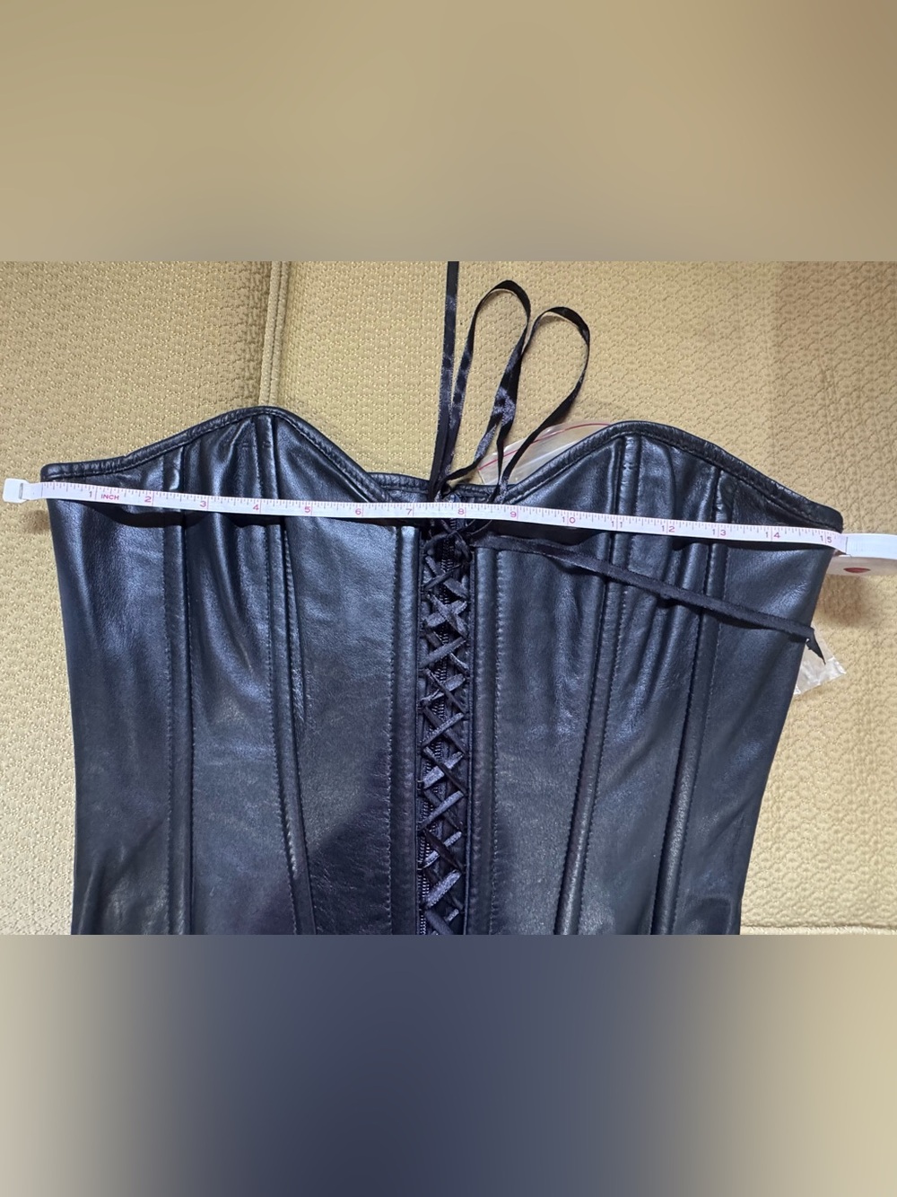 Ladies Milwaukee Leather Black Lace-Up Leather Corset and Hair Glove - Picture 9 of 11